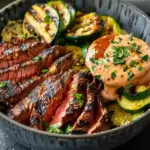 Grilled Steak Bowl with Sauce & Grilled Zucchini