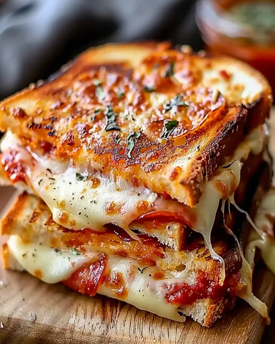 Pizza grilled cheese: A delicious twist with turkey bacon and chicken ham