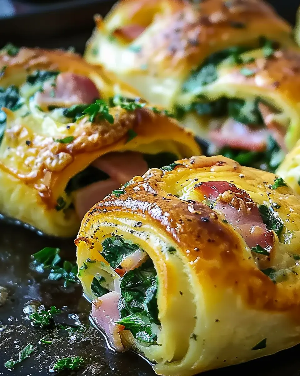 Spinach Ham Breakfast Rolls: Easy Rolls with Chicken Ham and Turkey Bacon