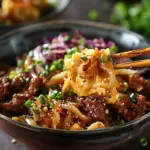 Potsticker Noodle Bowl with Pork & Cabbage Slaw